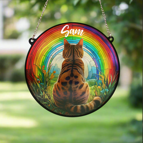 Bengal Cat Rainbow Bridge Personalised Stained Glass Effect Suncatcher
